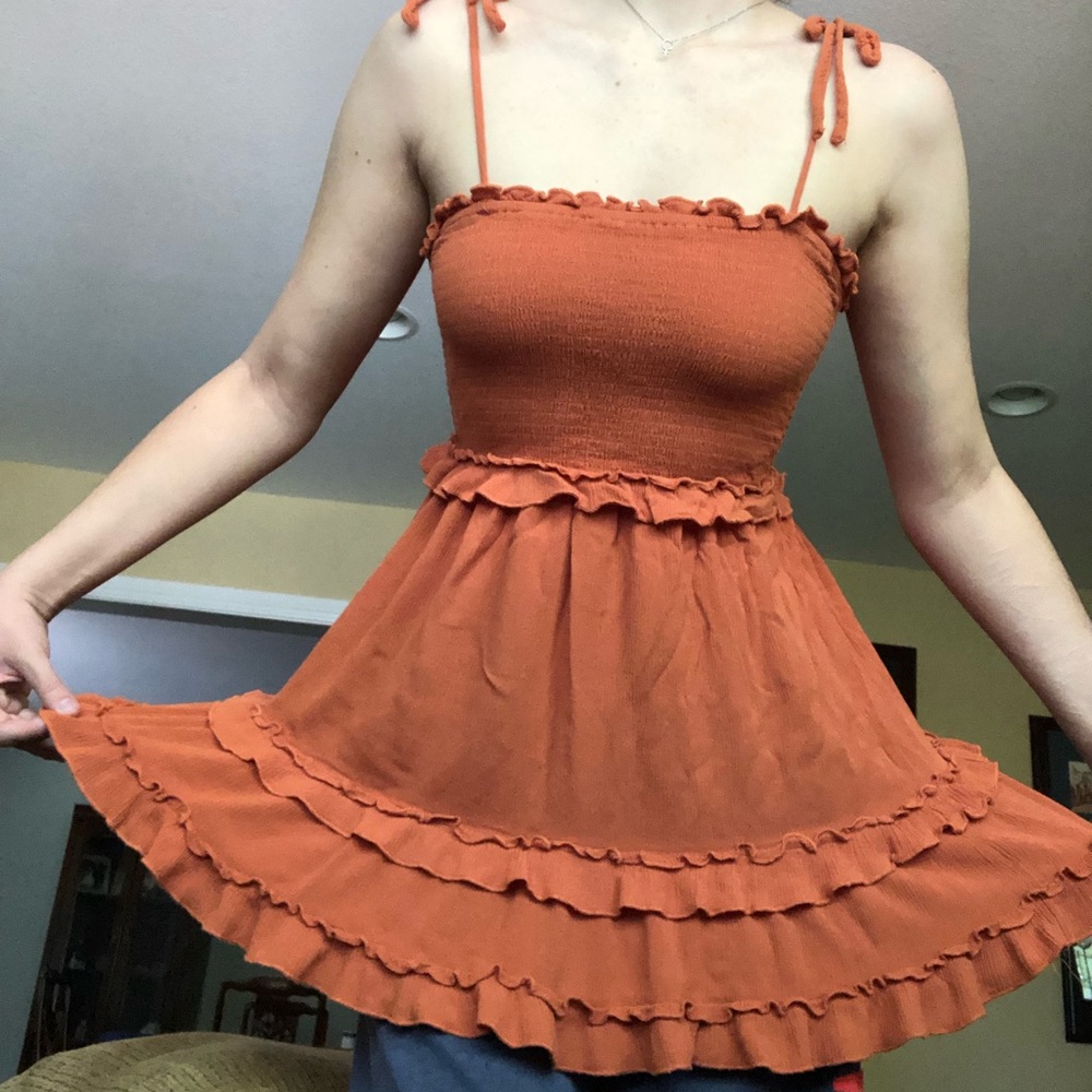 FOREVER 21 BURNT ORANGE RUFFLE TOP/MINI DRESS